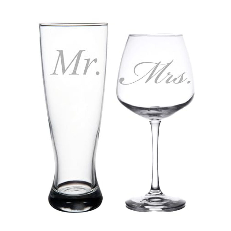 Wine Beer Glass Set - Mr. and Mrs. Wedding Couple Glass
