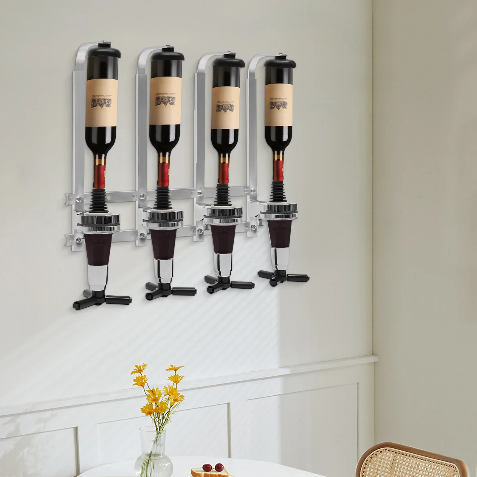 Wine Beer Liquor - 4-Bottle Wall Mount Liquor Dispenser Rack,