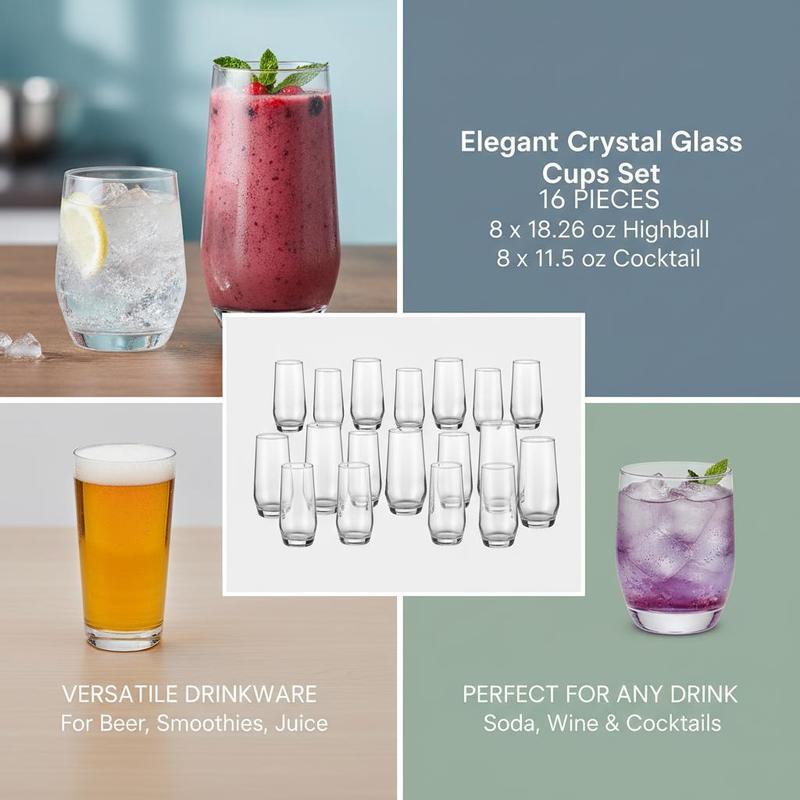 Glassware Collection 16-Piece  - Wine Beer Mixed Drinks avis et prix