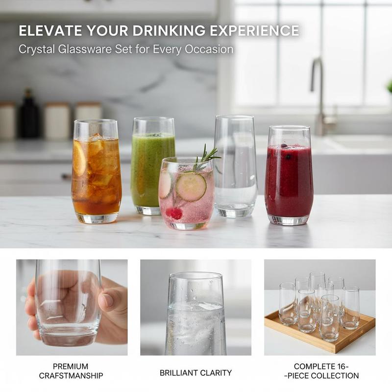 Glassware Collection 16-Piece  - Wine Beer Mixed Drinks avis et prix
